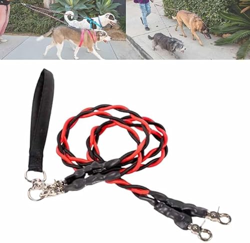 No Tangle Leash for 2 Dogs, Double Bungee Leash, Retractable Dog LEashes with Tangle-Free Swivel, Double Dogs L-eash,Split Lead Walking Pet with Shock Absorbing Bungee (Red/Black, M) von Eunmsi