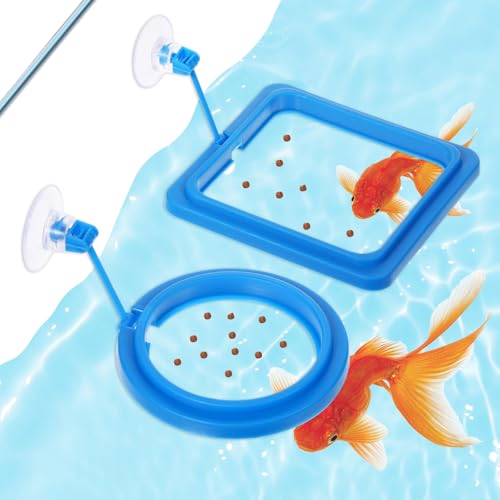 2 Stück Fisch Futterring, Aquarium Fisch Feeder, Fisches Futterspender Aquarium Fischschildkröte Tank Zubehör Futter Futterspender Krei für Guppy Bettas Goldfisch Schildkröte, Quadrat & Kreis, Blau von EupHHonycs