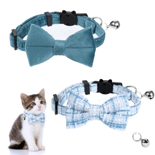 Katzenhalsbänder mit niedlicher Schleife, Glöckchen, verstellbar, abnehmbar, einfarbig, für Hochzeit, für kleine Haustiere, 2 Stück Katzenhalsbänder mit niedlicher Schleife, Glöckchen, verstellbar, abnehmbar, einfarbig, für Hochzeit, für kleine Haustiere, 2 Stück von EupHHonycs
