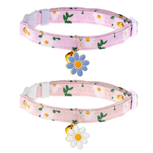 Katzenhalsband aus Baumwolle mit Glöckchen und Blumen-Anhänger, verstellbare Sicherheits-Katzenhalsbänder, niedliches Katzenhalsband mit Sicherheitsschnalle, für Mädchen und Jungen, Rosa und Lila, 2 Katzenhalsband aus Baumwolle mit Glöckchen und Blumen-Anhänger, verstellbare Sicherheits-Katzenhalsbänder, niedliches Katzenhalsband mit Sicherheitsschnalle, für Mädchen und Jungen, Rosa und Lila, 2 von EupHHonycs