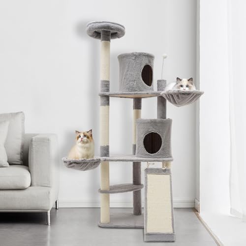 Katzenkratzbaum, 150 cm Katzenbaum Kletterturm, Stabiler Katzenkratzbaum Kletterbaum für Katzen, Katzenspielzeug, Höhle, Plattformen, Grau und Weiß Katzenkratzbaum, 150 cm Katzenbaum Kletterturm, Stabiler Katzenkratzbaum Kletterbaum für Katzen, Katzenspielzeug, Höhle, Plattformen, Grau und Weiß von EurHomePlus