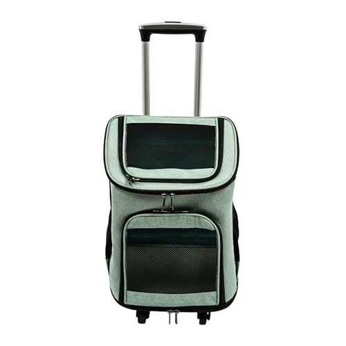Tragbarer Haustiertransporter mit Rädern und Teleskopgriff, Apfelgrüner Rollender Tierreisekoffer für Katzen und Hunde, Flugzeugtaugliche Pet Transporttasche von EurHomePlus