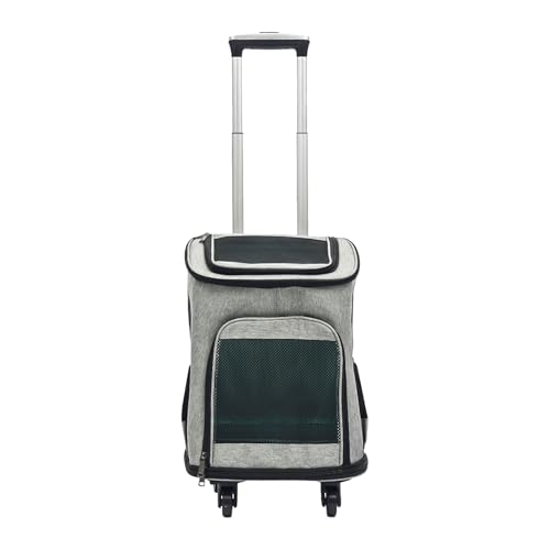 Tragbarer Haustiertransporter mit Rädern und Teleskopgriff, Grauer Rollender Tierreisekoffer für Katzen und Hunde, Flugzeugtaugliche Pet Transporttasche von EurHomePlus