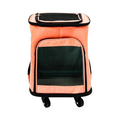 Tragbarer Haustiertransporter mit Rädern und Teleskopgriff, Orangener Rollender Tierreisekoffer für Katzen und Hunde, Flugzeugtaugliche Pet Transporttasche von EurHomePlus