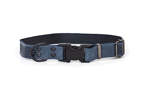 Euro-Dog Keltisches Hundehalsband aus Leder – Strapazierfähiges Hundesporthalsband – weich und bequem, hypoallergen, langlebiges Halsband – Luxushalsband mit verstellbaren Größen (Blue Jeans_S) von Euro-Dog