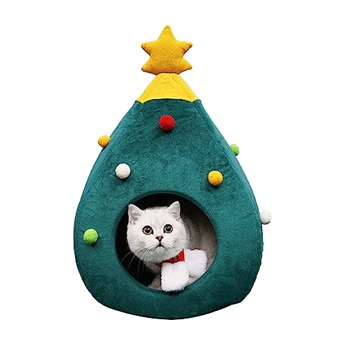 Eurobuy Haustierbett Weihnachten Schwamm Haustierbett Weihnachtsbaum Nest mit Kissen Einfach zu für Katzen Hunde von Eurobuy