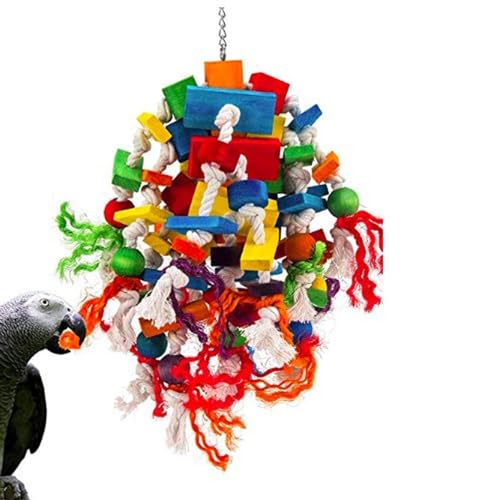 Eurobuy Papageien Holz Kauen Hängende Spielzeug Bunte Holzblock Spielzeug für Graue Kakadus Aras Kleine Mittlere Papagei von Eurobuy