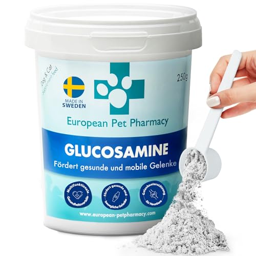 European Pet Pharmacy Grünlippmuschel Hund 250 g Glucosamin Pulver — Nahrungsergänzungsmittel Hund – Für Intakte Gelenke Hund und Katze – Probiotisches Alantin, Vitamin C, Alter 5+ Monate von European Pet Pharmacy