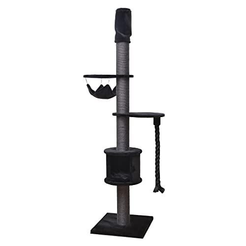 Ebi, Kratzbaum Chester 220-250 cm, Schwarz, mit Ruhe- und Schlafschutz, 2 Ablagen, Deckenmontage über Drehmechanismus, Hängematte und Kletterseil, 4 Dicke Kratzstämme Ø 12 cm Ebi, Kratzbaum Chester 220-250 cm, Schwarz, mit Ruhe- und Schlafschutz, 2 Ablagen, Deckenmontage über Drehmechanismus, Hängematte und Kletterseil, 4 Dicke Kratzstämme Ø 12 cm von Ebi