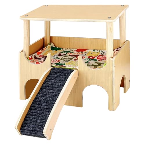 Euyehn Kleines Tierhaus, Doppeldecker Meerschweinchenholzschloss mit Treppe, Lebensraumdekoration mit Leiter für Kaninchen, Frettchen, Sprungmäuse und andere Kleintiere von Euyehn
