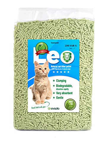 Evado Leo Premium Klumpendes Katzenstreu, extra saugfähig, umweltfreundlich, 6 l (2,5 kg) (Grüner Tee) von Evado