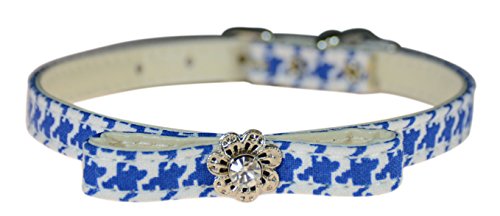 Evans Collars 3/8" Jeweled and Filigree Collar with Bow, Size 12, Houndstooth, Blue von Evans Collars