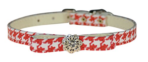 Evans Collars 3/8" Jeweled and Filigree Collar with Bow, Size 12, Houndstooth, Red von Evans Collars