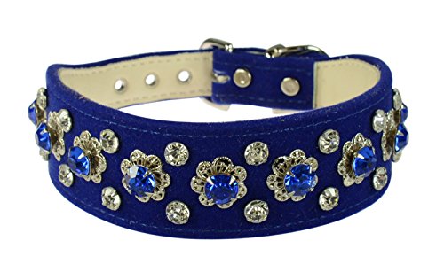 Evans Collars Geformtes Halsband mit Schmucksteinen, Größe 14, Samt, Blau von Evans Collars