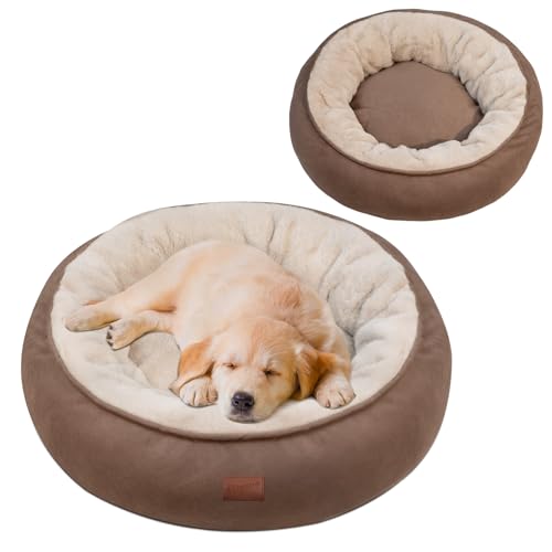 EvcgoX Hundebett Katzenbett flauschig, Donut Hundekissen Katzenkorb Ø 60 cm, waschbare Hundekorb Hundebetten für kleine Hunde, Doppelseitiges Hundekissen für alle Jahreszeiten,Braun von EvcgoX