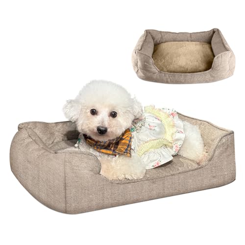 EvcgoX Hundebett Kleine Hunde, rutschfeste Hundebetten 61×48×18 cm, Flauschig Hundekorb Hundekörbchen, Hundesofa mit Doppelseitigem Hundekissen für Hunde und Katzen, Braun von EvcgoX