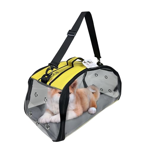 EVE Textile Hunde Tragetasche | Katzen Tragetasche | Hundetasche | Katzentasche | Hunde Umhängetasche | Katzen Umhängetasche | Atmungsaktive Tasche | Transparente Handtasche | 47x30x30 cm (Gelb) von Eve Textile GmbH