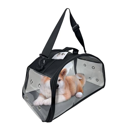 EVE Textile Hunde Tragetasche | Katzen Tragetasche | Hundetasche | Katzentasche | Hunde Umhängetasche | Katzen Umhängetasche | Atmungsaktive Tasche | Transparente Handtasche | 47x30x30 cm (Schwarz) von Eve Textile GmbH