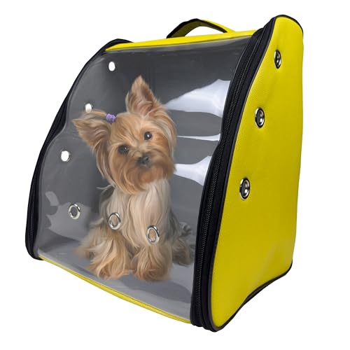 EVE Textile Hunderucksack | Katzenrucksack | Hundetasche | Katzentasche | Hunde Wanderrucksack | Katzen Wanderrucksack | Kunstleder | Atmungsaktiver Rucksack | 42x35x27 cm (Gelb) von Eve Textile GmbH