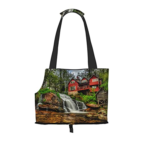 Hundetragetasche mit Wasserfall-Chalet-Motiv, bedruckt, weich, faltbar, für U-Bahn, Einkaufen, Wandern, Reisen Hundetragetasche mit Wasserfall-Chalet-Motiv, bedruckt, weich, faltbar, für U-Bahn, Einkaufen, Wandern, Reisen von Evealyn