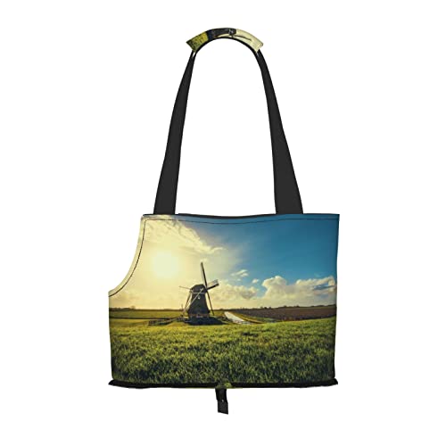 Tragetasche für Hunde und Katzen, Motiv: Windmühle auf der Prairie, bedruckt, weich, faltbar, für U-Bahn, Einkaufen, Wandern, Reisen Tragetasche für Hunde und Katzen, Motiv: Windmühle auf der Prairie, bedruckt, weich, faltbar, für U-Bahn, Einkaufen, Wandern, Reisen von Evealyn