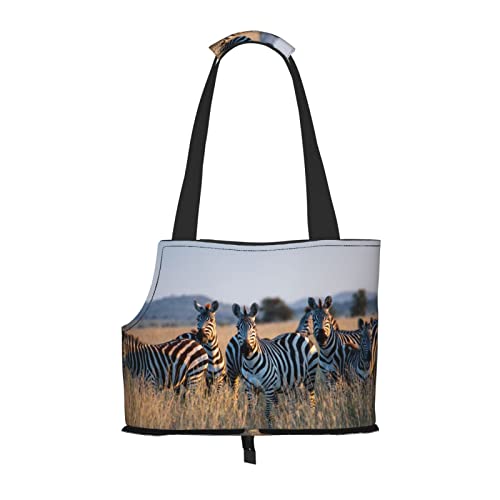 Zebras auf braunem Grasfeld, bedruckte Hundetragetasche, Katzentragetasche, weich, faltbar, für U-Bahn, Einkaufen, Wandern, Reisen von Evealyn