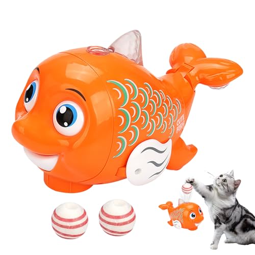 Evember Automatisches Katzenspielzeug, interaktiver Rollball mit bunten LED-Lichtern, niedlicher laufender Fisch, 360-Grad-Bewegungsaktivierung, schnelles Rollen auf Teppich für Hunde, Kätzchen von Evember