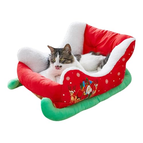 Evember Hundebett mit Weihnachtsschlitten, niedliches Schlitten-Design, Haustier-Couch, weiche und bequeme Schlaflösung für Hunde und Katzen von Evember