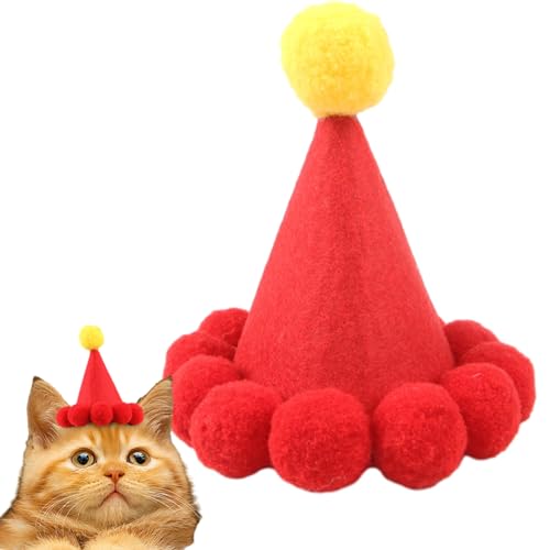 Evember Katzen-Geburtstagshüte – Weihnachtsmütze für Hunde und Katzen, dekorative Kegelmütze, universelle Passform, wiederverwendbar, Kostüm-Zubehör, Foto-Requisiten, Filz für Welpen, Kätzchen, von Evember