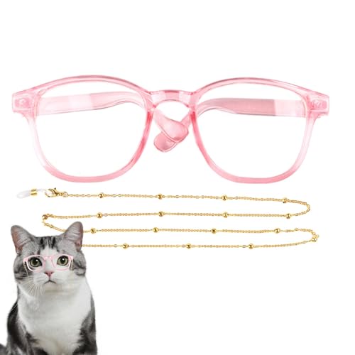 Evember Katzenbrille mit Kette – Augenbrille mit Kette für Haustiere, Katzen, Hunde, Halloween, Weihnachten, Maskerade, Welpen, Kätzchen, Verkleidungen, Kopfbedeckung für Versammlungen, Bühne, Reisen von Evember