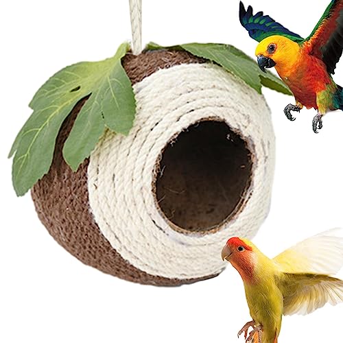 Evember Kokosnuss Vogelnest Hütte | Kokoshaus für Vögel - Tragbares handgewebtes Vogelnest Hamster Hängehaus für Spatz, Schwalbe, , Sittiche und Sittich von Evember