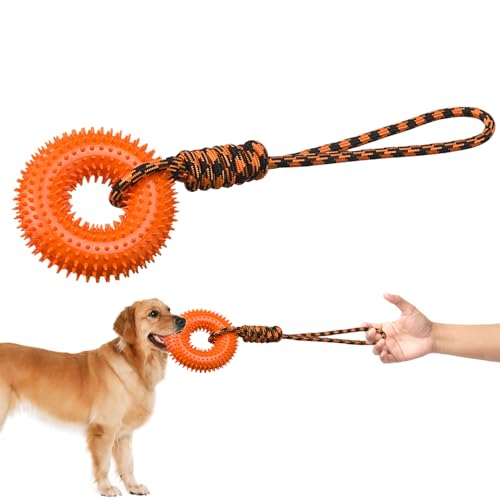 Evember Quietschendes Hundespielzeug – Anti-Stress-Stachelring | Welpen-Beißspielzeug mit Seil zur Linderung von Langeweile, interaktiver Trainingsring für kleine, mittelgroße und große Hunde im Evember Quietschendes Hundespielzeug – Anti-Stress-Stachelring | Welpen-Beißspielzeug mit Seil zur Linderung von Langeweile, interaktiver Trainingsring für kleine, mittelgroße und große Hunde im von Evember