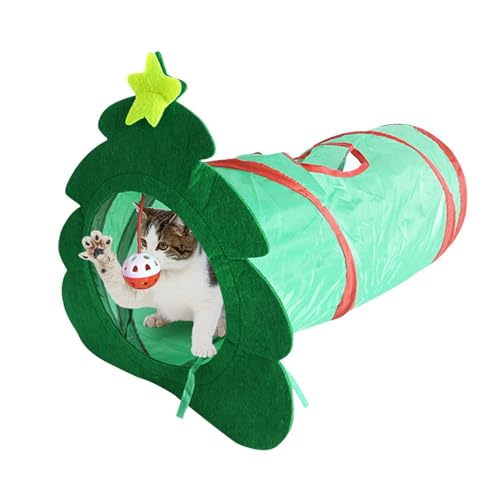 Evember Spieltunnel für Katzen | Tunnel für Kätzchen in Weihnachtsbaumform, dehnbar und stabil | faltbarer Schlauch für Katzen für interaktives Spiel und Spaß im Freien von Evember