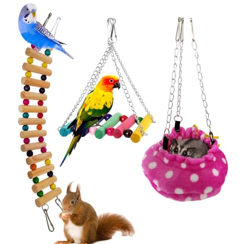Evember Vogelsitzstangen, Käfigspielzeug, Kletterspielzeug, einfache Installation mit Haken, Vogelspielzeug für kleine Tiere, interaktive Unterhaltung von Evember