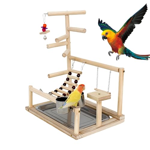 Evember Vogelständer, Holzsitzstange, Laufgitter, Leiter – Spielplatz, Holzsitzstange, Naturholz, Vogelsitzstangen, Vogelspiel-Fitnessstudio für Vögel von Evember