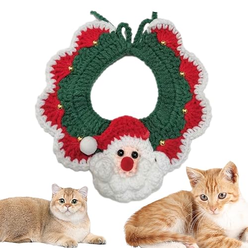 Evember Weihnachtlicher Schal für Hunde und Katzen, Weihnachtsmann, gestricktes Halsband mit Glockenanhänger für Katzen, Hunde, mittelgroße Haustiere von Evember