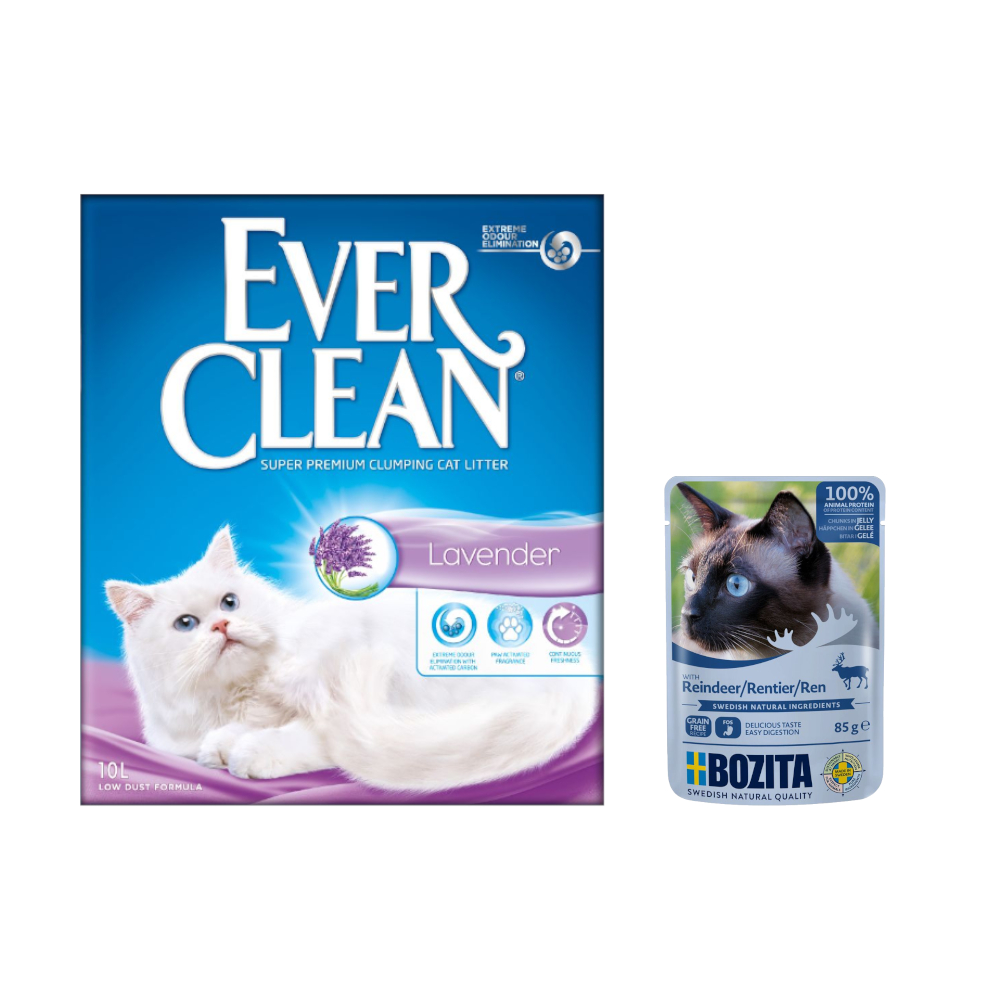 2 x 10 l Ever Clean® + 12 x 85 g Bozita Häppchen in Gelee gratis!  - Lavender Klumpstreu + Bozita Häppchen In Gelee Rentier von Ever Clean