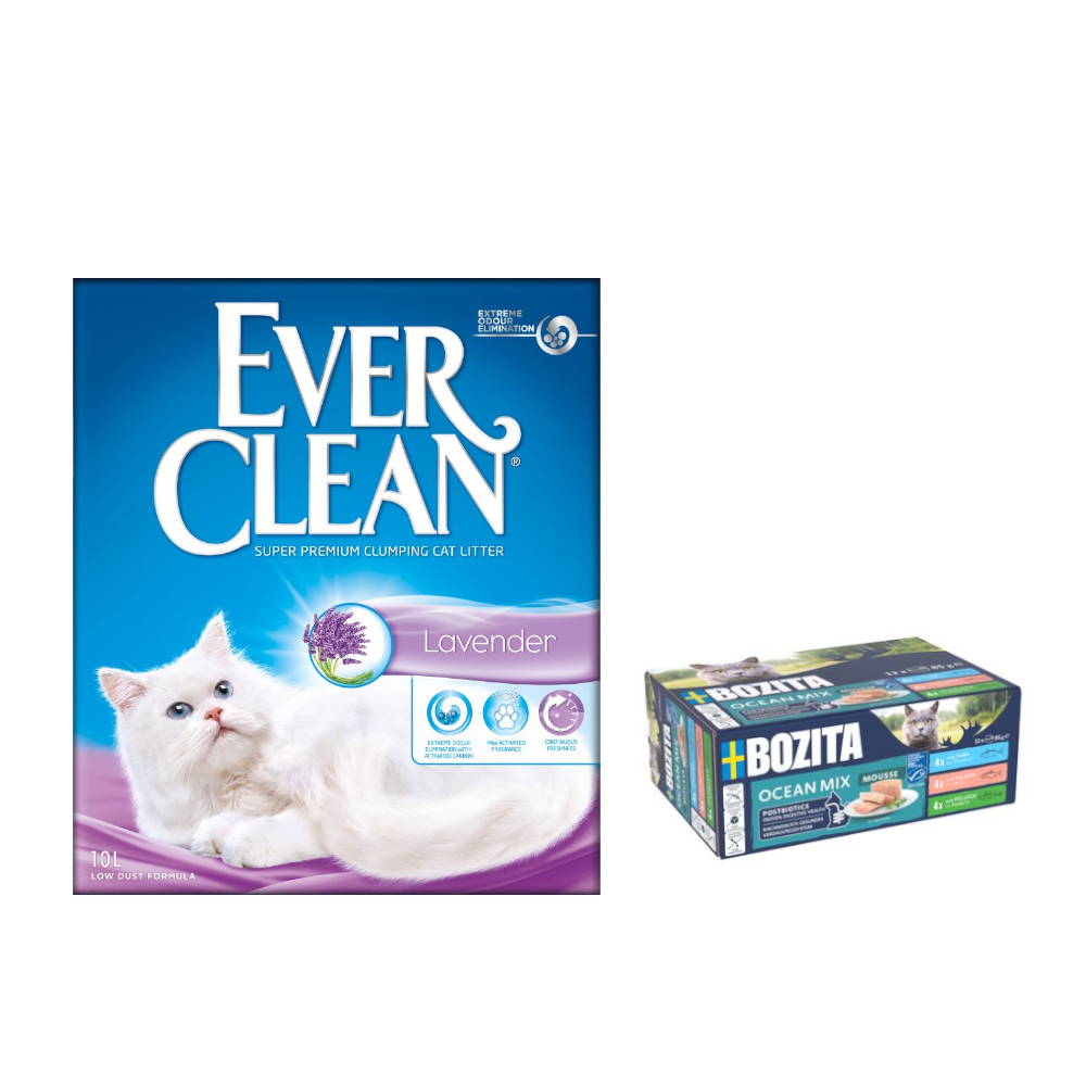 2 x 10 l Ever Clean® + 12 x 85 g Bozita Mousse gratis! - Lavender Klumpstreu + Ocean Mix von Ever Clean