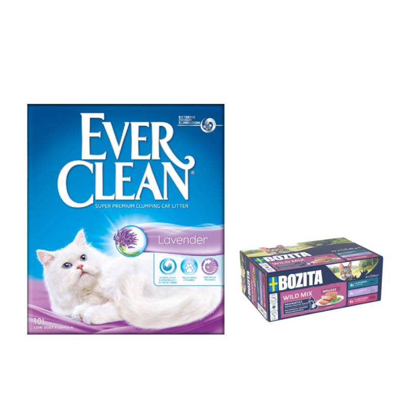 2 x 10 l Ever Clean® + 12 x 85 g Bozita Mousse gratis! - Lavender Klumpstreu + Wild Mix von Ever Clean