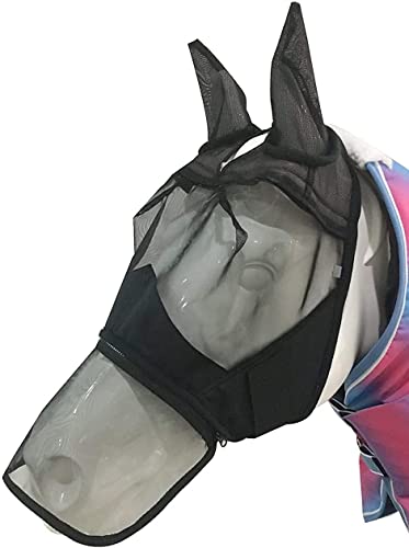 Fliegenmaske für Pferde mit Ohren, langes Netzgewebe, ganzflächiges Gesicht mit Reißverschluss, abnehmbares Design, bequemes, weiches Netzgewebe (COB) von EverVictory