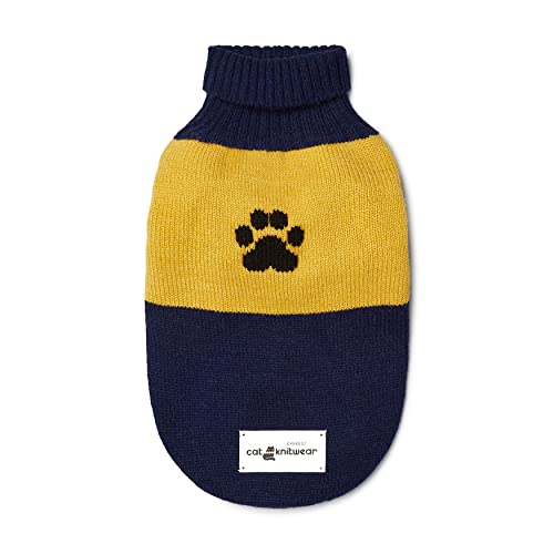 Katzen-Pullover, Blau / Gelb, Kaschmir-Wollmischung, klein von Everest Dog Chew