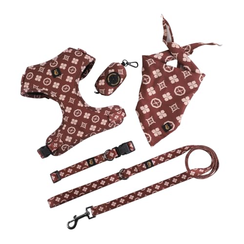 Verstellbares Hundegeschirr, Leine, Kotbeutelhalter/Spender und Bandana-Set, kein Ziehen, weiches Netz-Polsterung, für kleine/mittelgroße Hunde, Spaziergänge/Laufen im Freien (Small, Chewy Pawtton) Verstellbares Hundegeschirr, Leine, Kotbeutelhalter/Spender und Bandana-Set, kein Ziehen, weiches Netz-Polsterung, für kleine/mittelgroße Hunde, Spaziergänge/Laufen im Freien (Small, Chewy Pawtton) von Everything Chic
