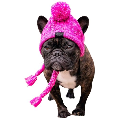 Hunde-Strickmütze, Haustier-Bommel-Strickmütze, warme Haustier-Strickmütze, winddichte Kopfbedeckung für Winter, Welpen, Haustier-Kostüm, Zubehör, Größe M von EviKoo