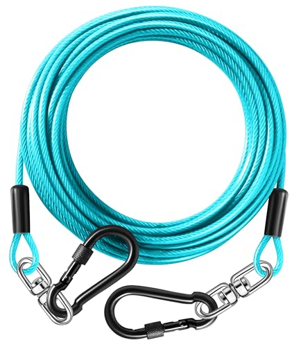 Hundeleinenkabel für Hunde, strapazierfähig, mit drehbarem Haken, für kleine und große Hunde, rostfrei, kaufest, für Outdoor-Camping, 4,5 m - 227 kg, Blaugrün, 4,5 m Hundeleinenkabel für Hunde, strapazierfähig, mit drehbarem Haken, für kleine und große Hunde, rostfrei, kaufest, für Outdoor-Camping, 4,5 m - 227 kg, Blaugrün, 4,5 m von Evilplan
