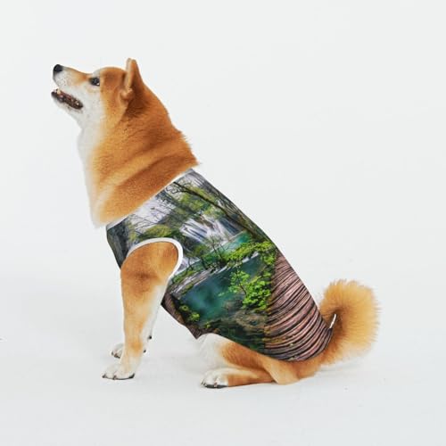 Park Wasserfall und See Haustier Katze Hund Shirt Baumwolle T-Shirt Haustier Weihnachten Pullover Weiche Bequeme Baumwolle Pyjama Haustier Katze Junge Hund Dress Up Kostüme von Evius