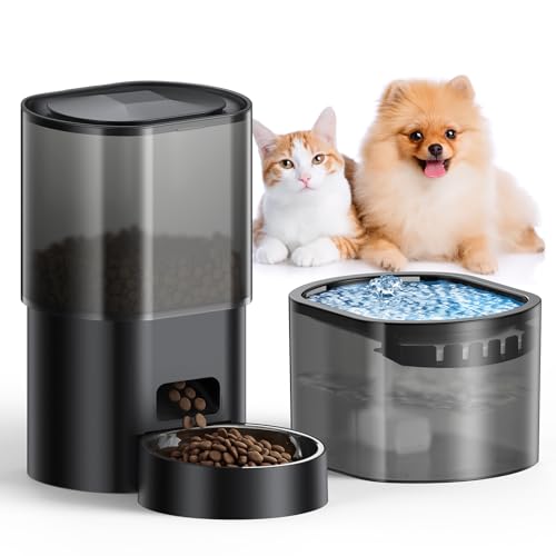 Automatische Katzenfutterdose mit Wasserbrunnen Verschlussdeckel Geräuscharm Fernbedienbare Fütterung 10 Mahlzeiten pro Tag Anti-Verstopfungs-Design Ideal für Katzen, Welpen von Evoliq