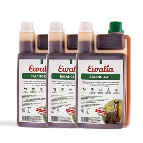 EWALIA Balancesaft - Premium Ergänzungsfuttermittel für Pferde zur Hormonbalance - Natürliche Unterstützung für Stuten und Hengste, für das allgemeine Wohlbefinden - Kraft der Kräuter – 3x1 Liter von Ewalia