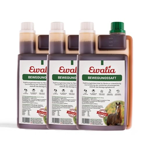 EWALIA Bewegungssaft - Premium Ergänzungsfuttermittel für Pferde zur Unterstützung des Bewegungsapparats - Natürliche Förderung des allgemeinen Wohlbefindens, mit kraftvollen Heilkräutern – 3x1 Liter von Ewalia