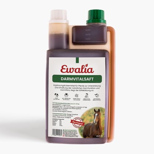NEU! EWALIA Darmvitalsaft - Premium Ergänzungsfuttermittel für Pferde zur Unterstützung der Darmgesundheit - Natürliche Stabilisierung der Darmflora mit der Kraft der Kräuter – 1 Liter von Ewalia