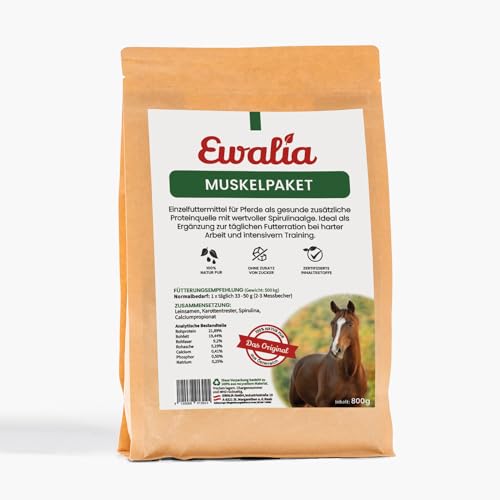 NEU! EWALIA Muskelpaket für Pferde: Kraftvolle Proteinquelle mit Spirulina, Optimale Unterstützung bei Training und Leistung, mit Tierärzten entwickelt, 100% Natur pur, frei von Zusätzen, 800g von Ewalia